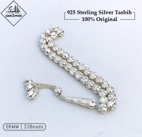 Orijinal 925 Gümüş (Chandi) Tesbih | 6MM ve 7MM Boncuk Boyutu | 33x Sayım!
