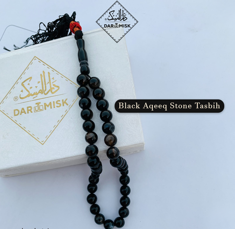 Black Aqeeq Stone Tasbih |  Medium Size | 33 Counts!📿