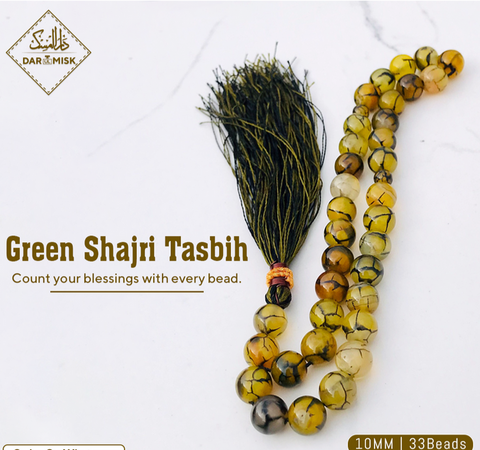 Green Shajri Aqeeq Tasbeeh |  10mm Size | 33x Counts!📿