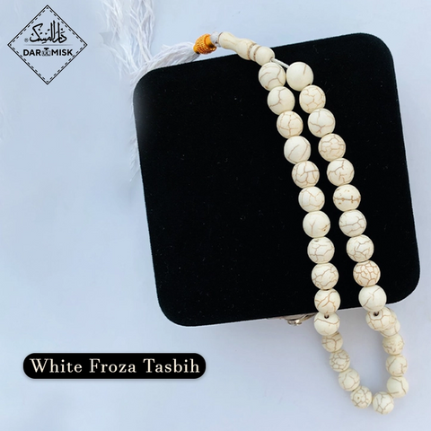 Tasbih de piedra de Feroza blanca | Tamaño de cuentas de 10 mm | ¡33 unidades!📿